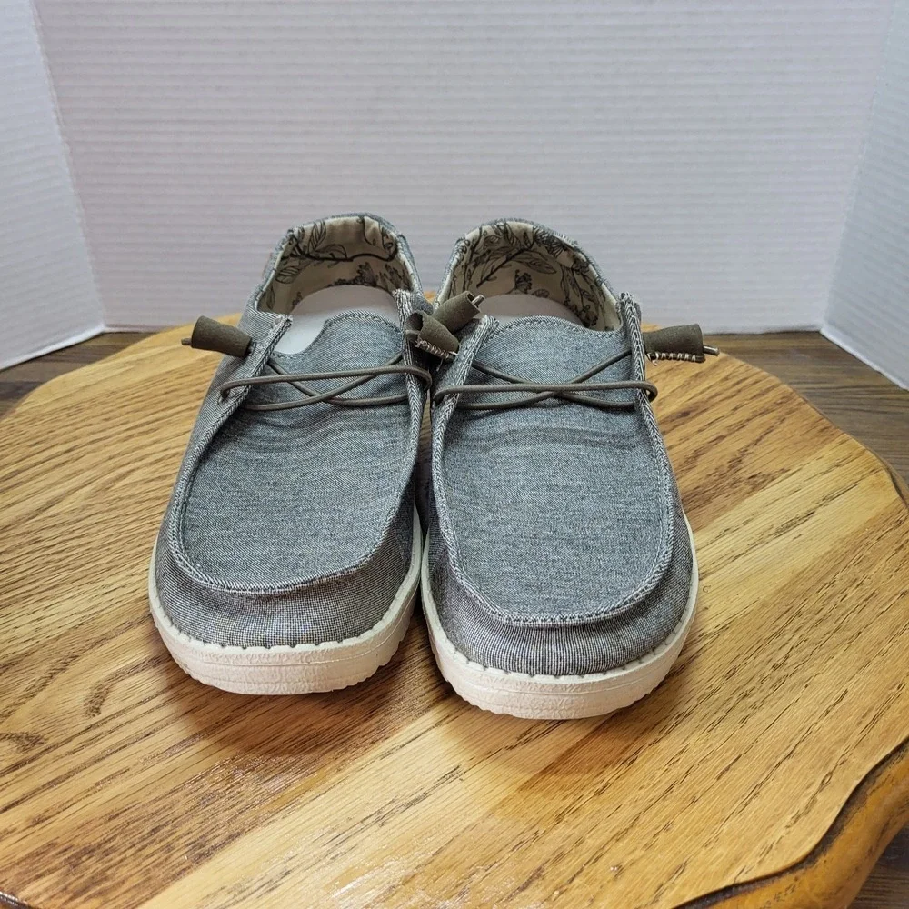 Hey Dude Wendy Linen Gray/Iron Slip On Shoes Women's Size 7